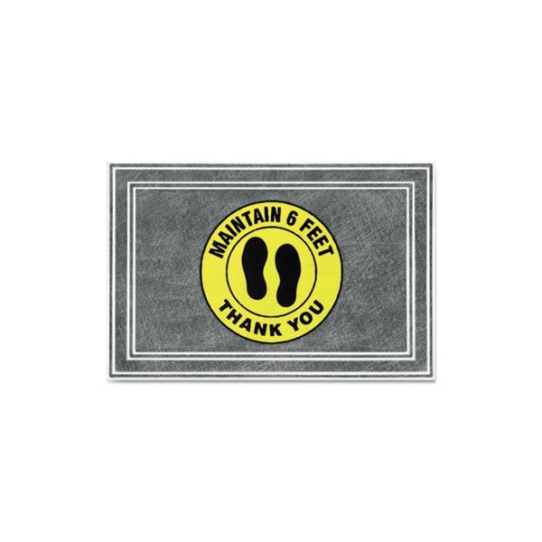 , MESSAGE FLOOR MATS, 24 X 36, CHARCOAL/YELLOW, inMAINTAIN 6 FEET THANK YOUin
